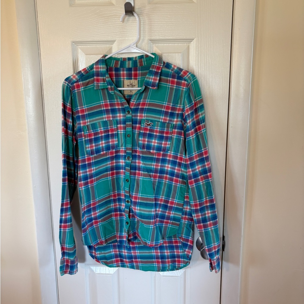 Hollister Women’s Teal Plaid Button-Down Shirt
